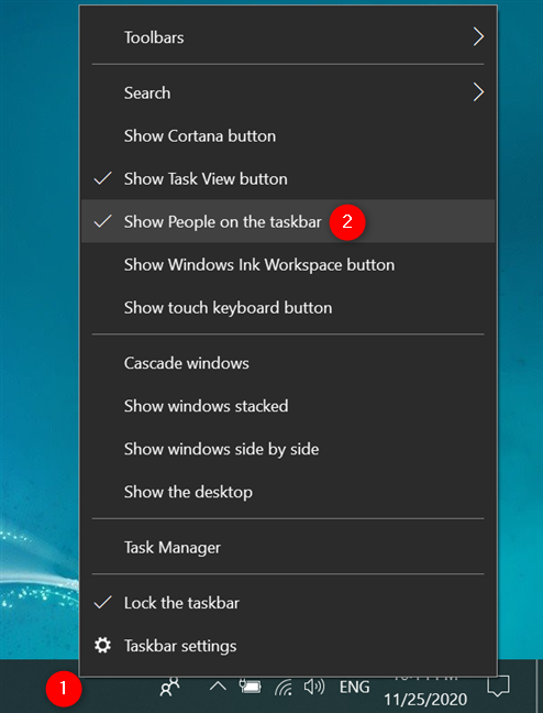 En Windows 10, elimine el ícono Personas usando el menú contextual de la barra de tareas