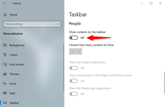 En Windows 10, elimine el ícono de personas a través de la configuración de la barra de tareas