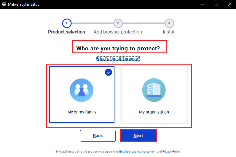 elija a quién está tratando de proteger y haga clic en Siguiente