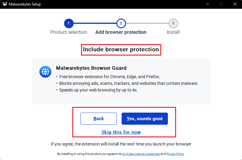 incluir la protección del navegador malwarebytes