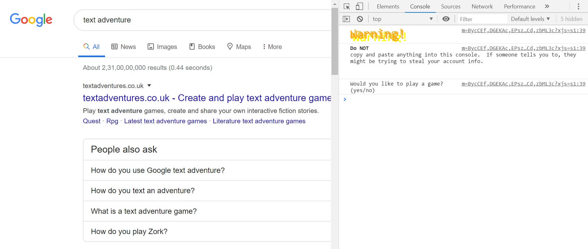 Aventura de texto |  Juegos ocultos de Google para jugar