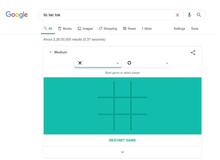 tres en raya |  Juegos ocultos de Google para jugar