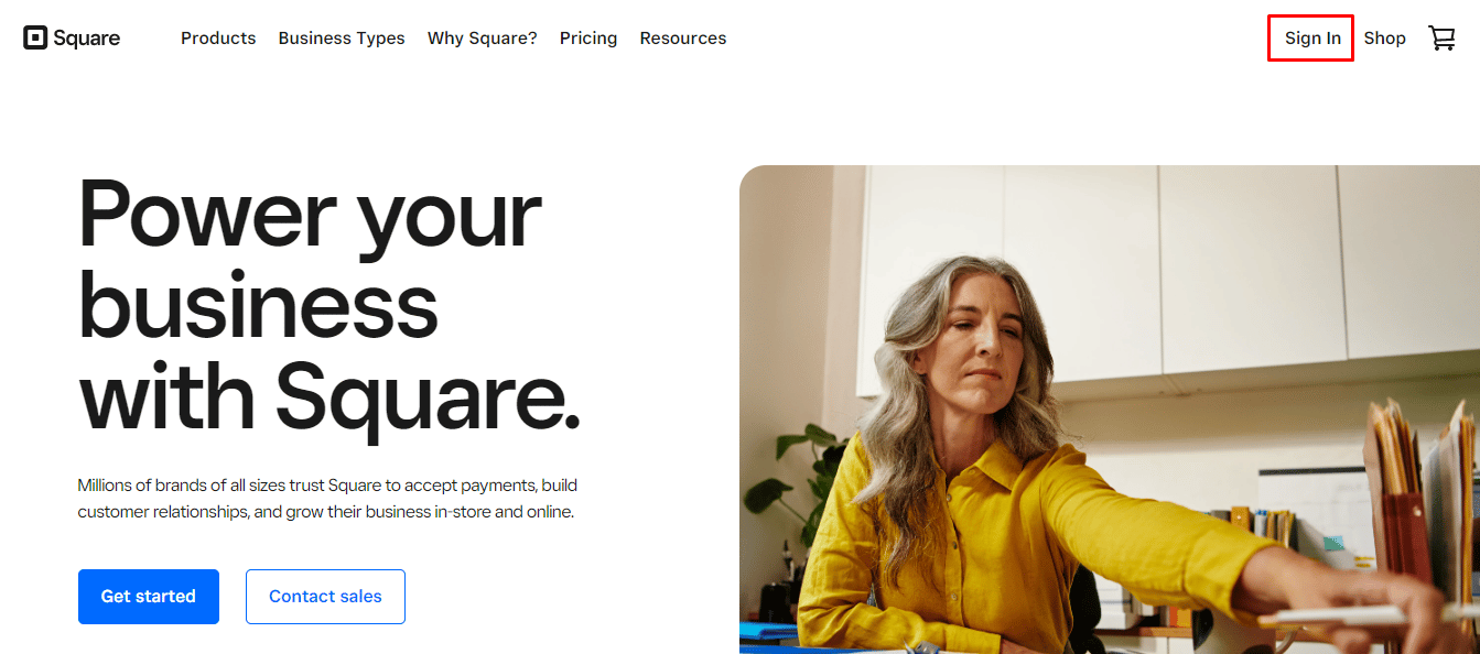 Haga clic en la opción de inicio de sesión en la esquina superior derecha de la pantalla e inicie sesión en la cuenta de Square del propietario actual.  - ¿Cómo eliminar la cuenta de Square?  4