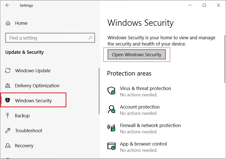Haga clic en Seguridad de Windows y luego haga clic en el botón Abrir Seguridad de Windows
