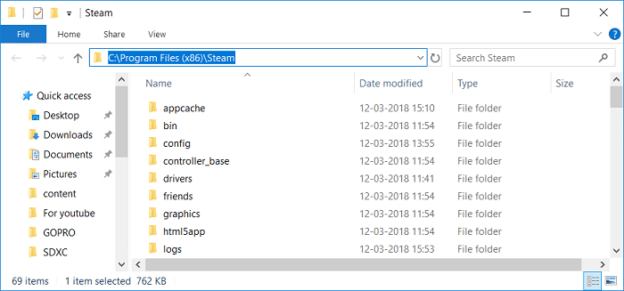 Navegue a la carpeta Steam: C: Archivos de programa (x86) Steam