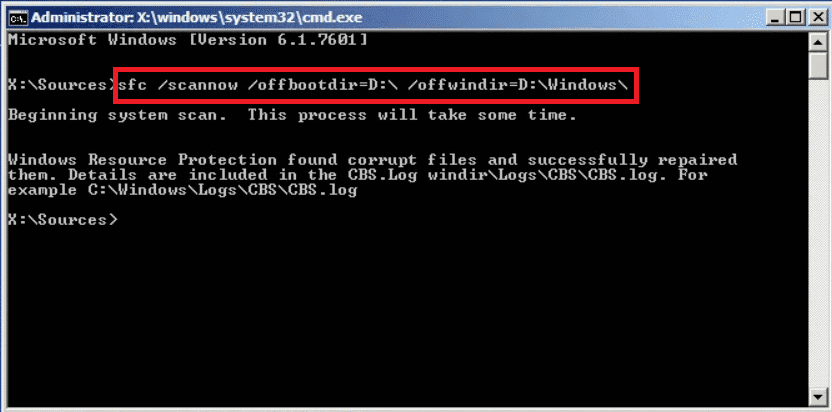 sfc /scannow /offbootdir=C: /offwindir=C:Windows |  Solución: el archivo de datos de configuración de arranque no contiene información válida