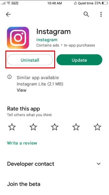 Luego toque el botón Desinstalar para desinstalar con éxito la versión actual de Instagram de su teléfono. 