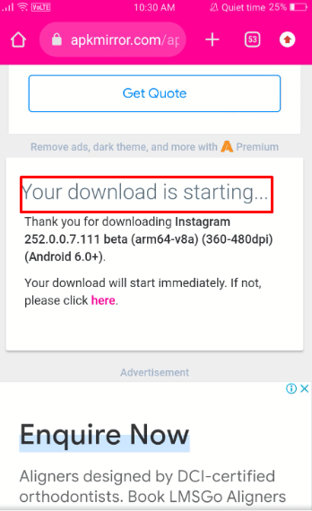   Después de eso, será redirigido a una página que muestra que su descarga está comenzando... 