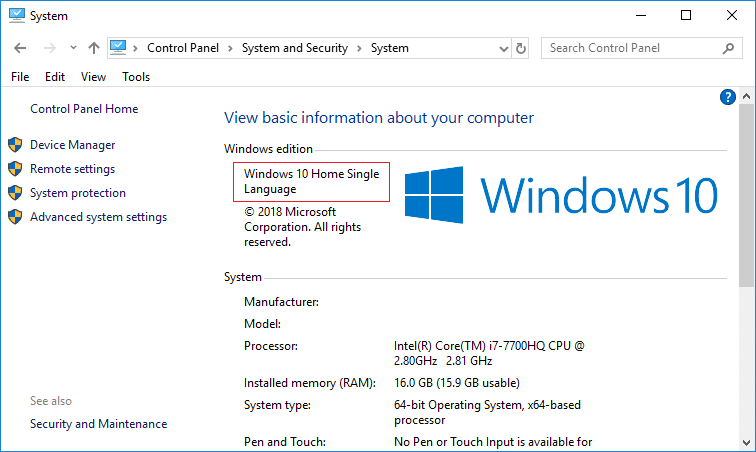 Bajo el encabezado de la edición de Windows, puede verificar la Edición de Windows 10