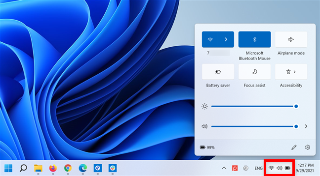 Use el botón al lado del reloj para abrir la Configuración rápida