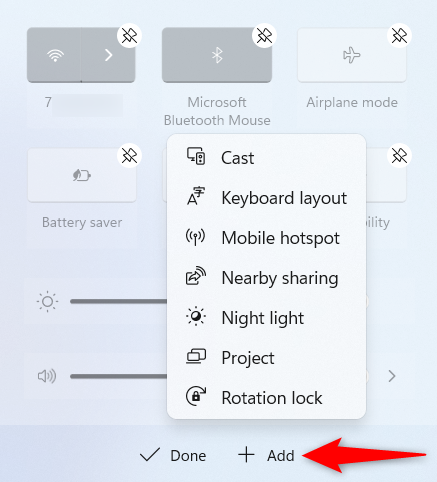 Haga clic o toque Agregar para habilitar más configuraciones rápidas
