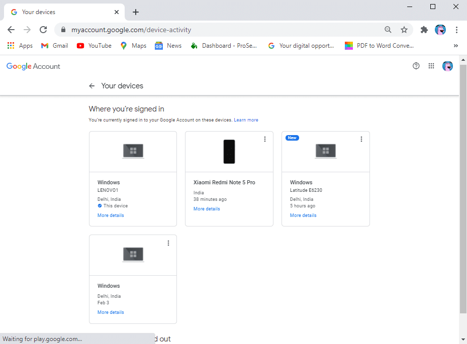 Ver todos los dispositivos en los que ha iniciado sesión con su cuenta de Google