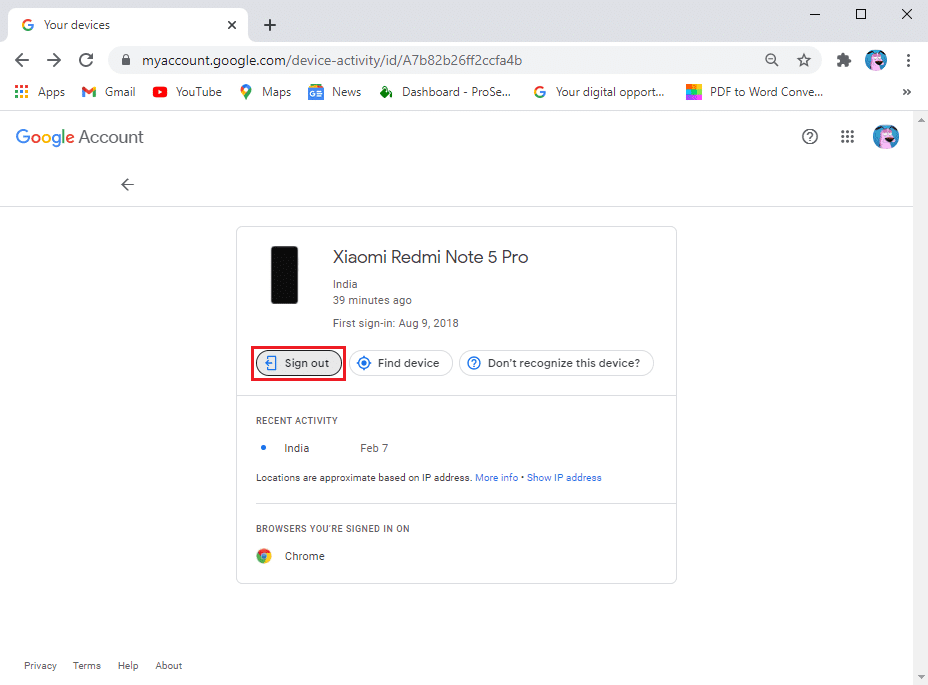 Toque Cerrar sesión en Dispositivo |  ¿Cómo cerrar sesión de forma remota en una cuenta de Google en un teléfono Android?