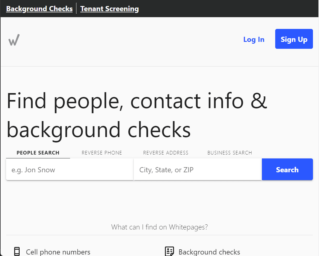 En su navegador, visite el sitio web Whitepages.