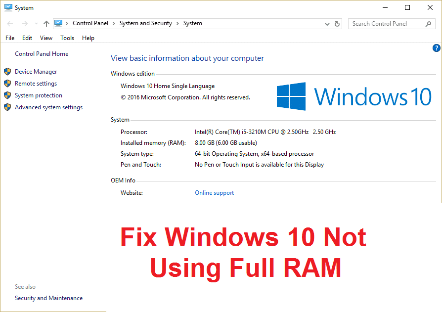 Arreglar Windows 10 que no usa RAM completa