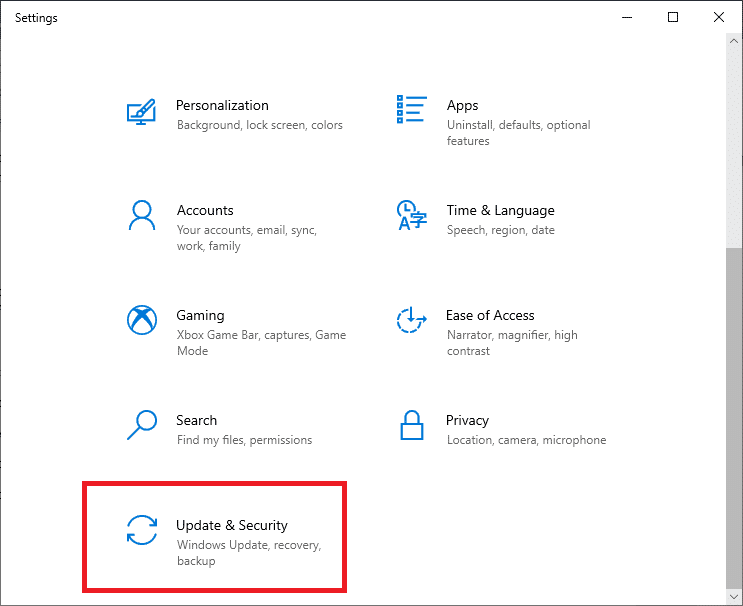Continúe con Actualización y seguridad |  Corregido: Error de actualización de Windows 0x800704c7