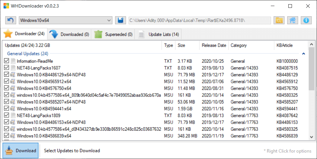 Descargue las correcciones, los parches y las actualizaciones disponibles mediante WHDownloader