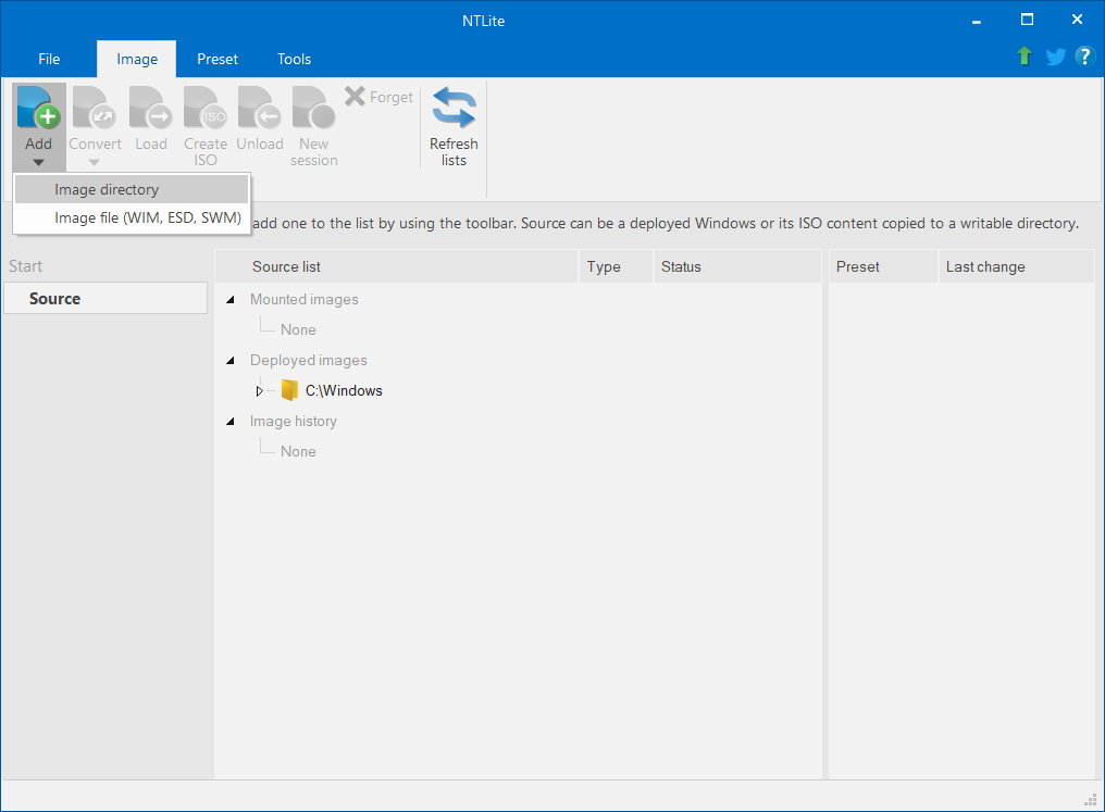 Haga clic en Agregar y luego seleccione Directorio de imágenes en el menú desplegable |  Instalación integrada de Windows 10