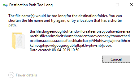 Solucionar el error de la ruta de destino demasiado larga