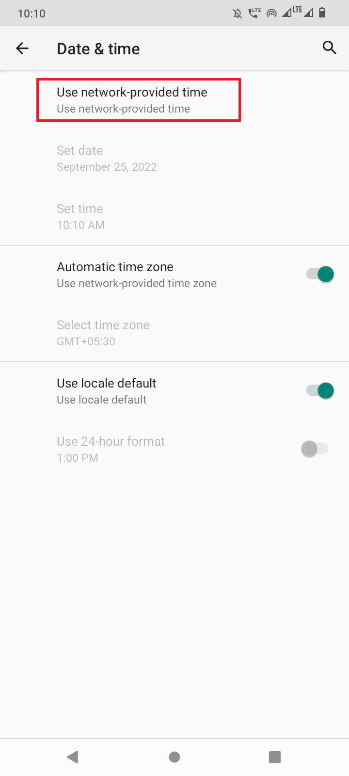 toque usar la hora proporcionada por la red.  Maneras de arreglar actualmente no se puede descargar en Android