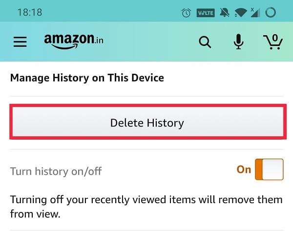 Toque el botón Eliminar historial