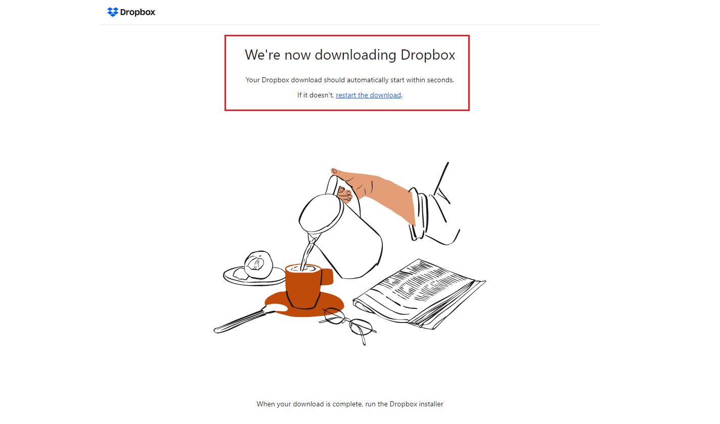 Página de descarga de Dropbox.  Cómo resolver el error 413 de Dropbox com en Windows 10