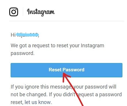 Haga clic en el botón Restablecer contraseña | Olvidé la contraseña de Instagram