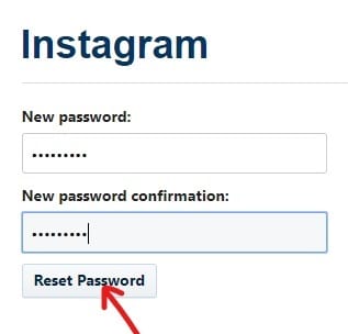 Haga clic en el botón Restablecer contraseña | Restablecer contraseña de Instagram