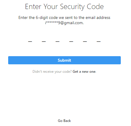 Aparecerá la pantalla Introduzca el código de seguridad | Olvidé la contraseña de Instagram