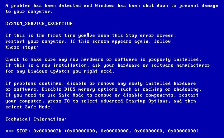 SYSEM_SERVICE_EXCEPTION error 0x0000003b