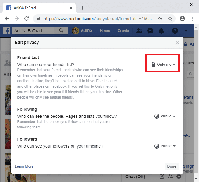 Oculte su lista de amigos de Facebook de todos