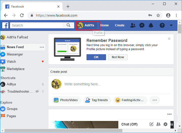 Haga clic en su nombre y lo llevará a su perfil en la línea de tiempo.