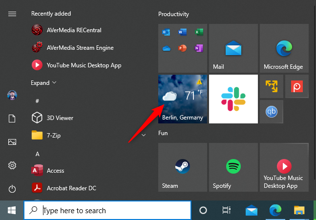 Aplicación de mosaico meteorológico en Windows 10