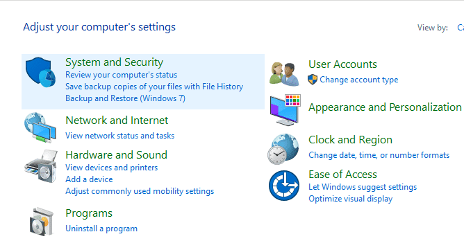 Haga clic en Sistema y seguridad