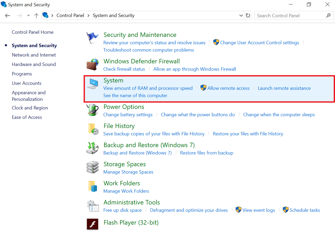 haga clic en la opción Sistema.