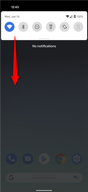 Deslizar hacia abajo nuevamente expande la Configuración rápida
