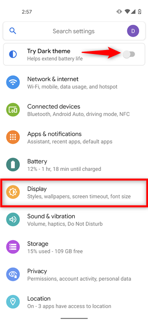 Activa el tema oscuro en Android desde Ajustes