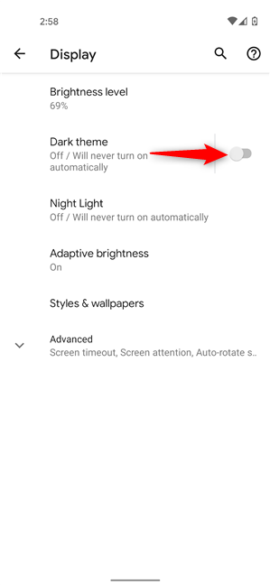 Activa el tema oscuro en Android desde Ajustes