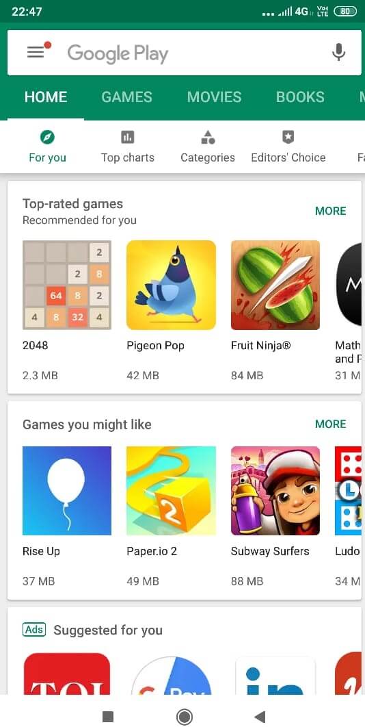 Inicie la aplicación Play Store en su dispositivo Android