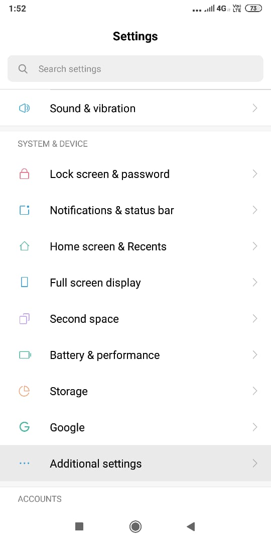 Vaya a 'Configuración' en su dispositivo y luego a 'Configuración adicional'