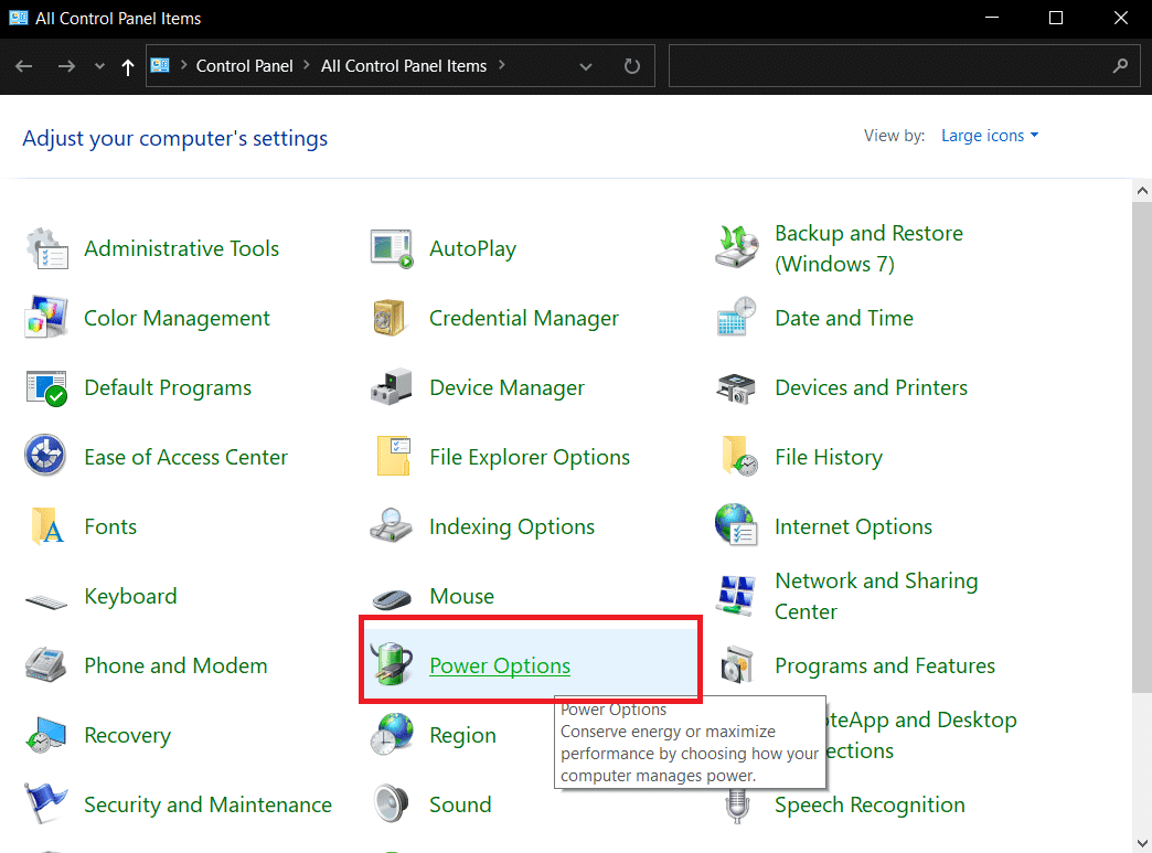 vaya a Opciones de energía y haga clic en él.