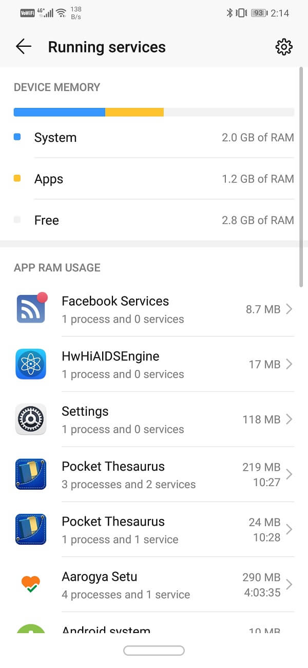 Lista de aplicaciones que se ejecutan en segundo plano y usan RAM |  Solucione el problema al cargar el widget en Android