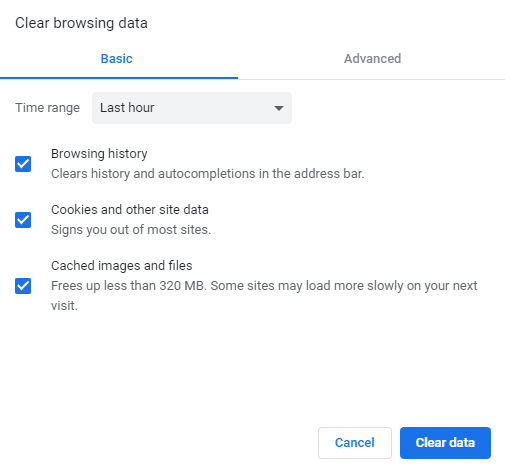 Se abrirá el cuadro de diálogo Borrar datos de navegación |  Arreglar la carga lenta de páginas en Google Chrome