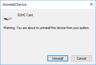 Haga clic en el botón Desinstalar para continuar con la desinstalación de la tarjeta SD |  Arreglar tarjeta SD no detectada en Windows 10