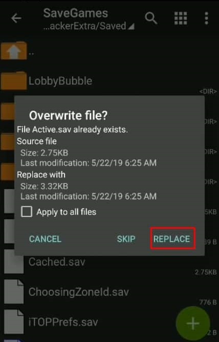 Aparecerá una ventana emergente solicitando permiso para sobrescribir los archivos.