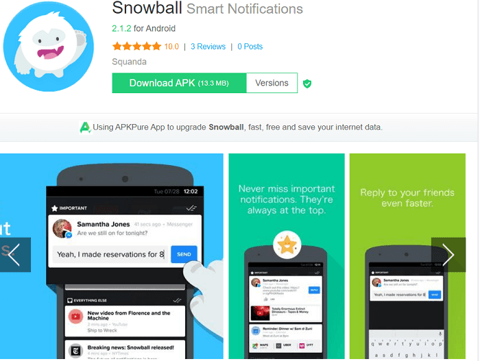 notificación inteligente de bola de nieve