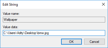 Haga doble clic en la cadena Fondo de pantalla y luego configure la ruta del fondo de pantalla predeterminado que desea configurar