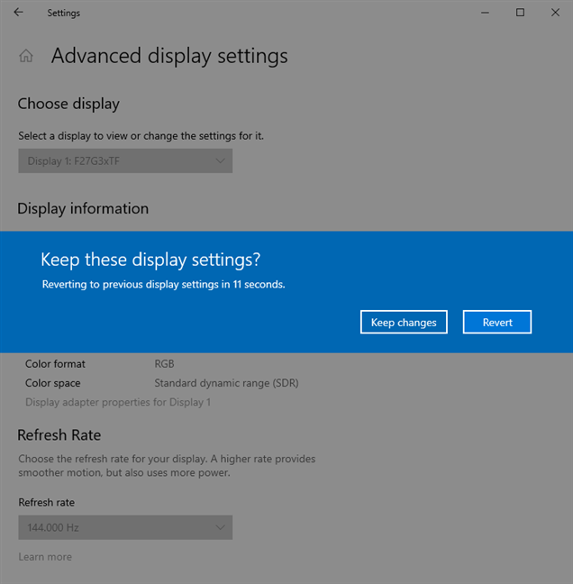 Confirme que desea mantener la nueva configuración