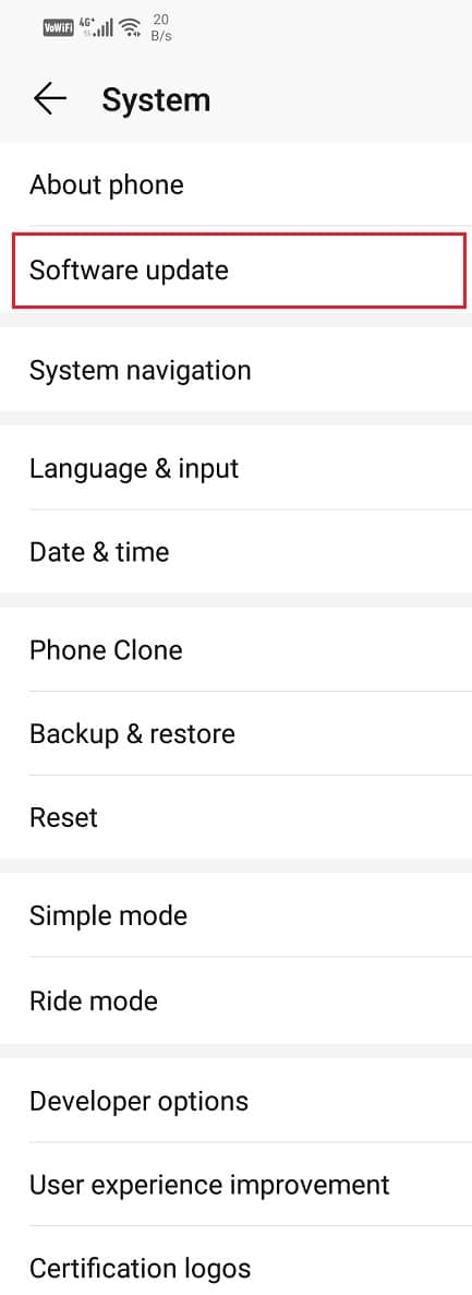 Haga clic en Actualización de software