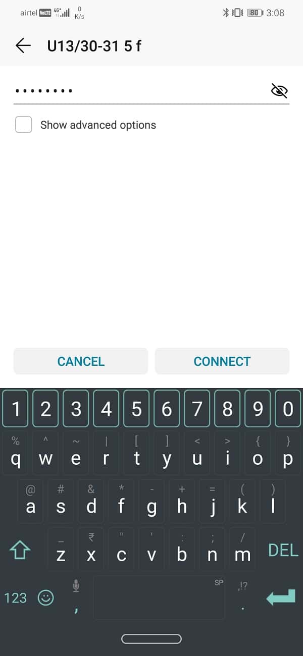 Vuelva a ingresar la contraseña y haga clic en la opción de conexión |  Reparar Internet puede no estar disponible Error en Android